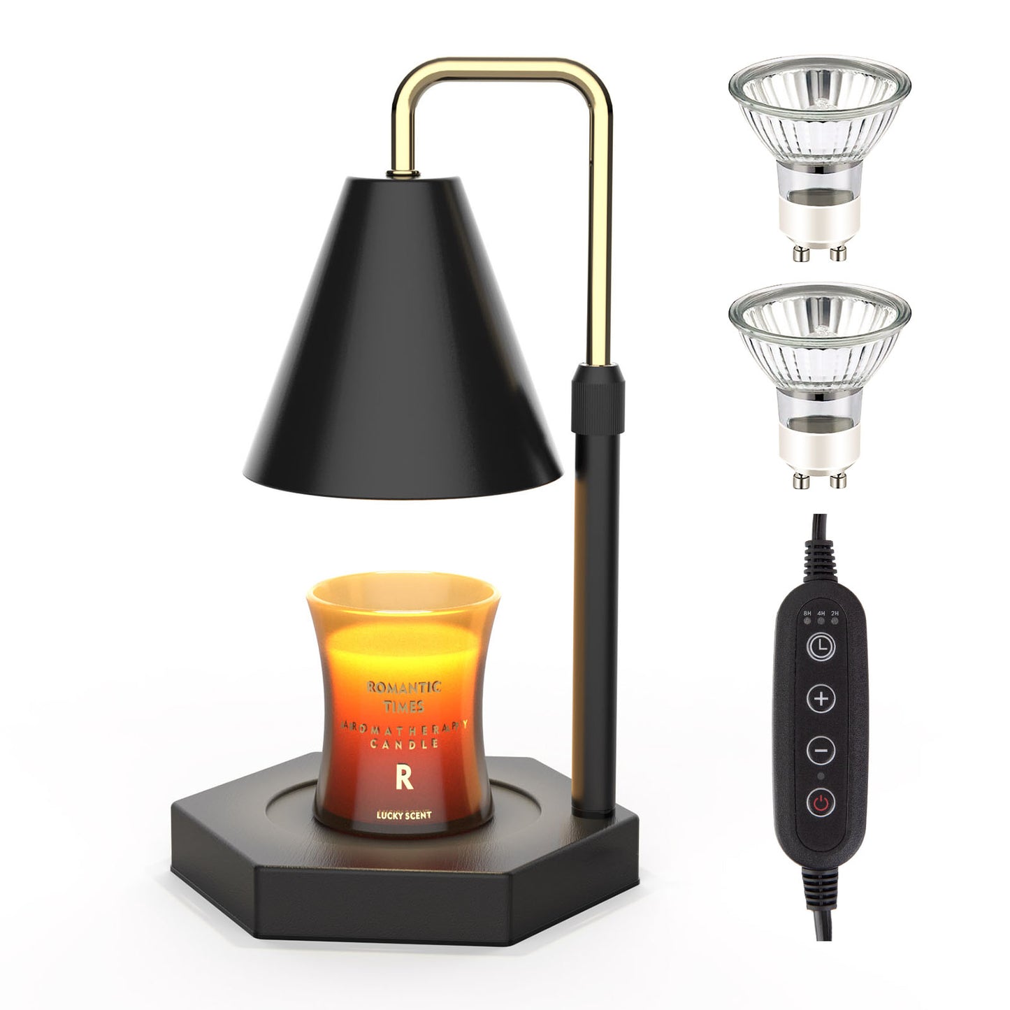 Candle Warmer Lamp With Timer  Adjustable Height Electric Candle Warmer Dimmable With 2 Bulbs Wax Melt Warmer