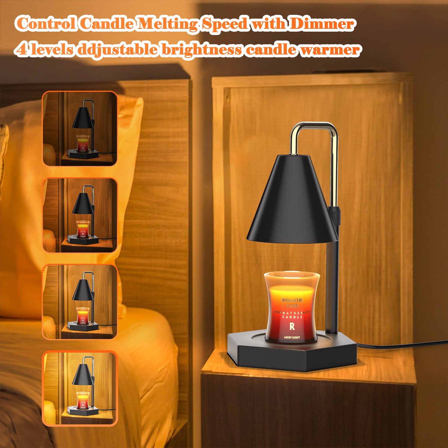 Candle Warmer Lamp With Timer  Adjustable Height Electric Candle Warmer Dimmable With 2 Bulbs Wax Melt Warmer