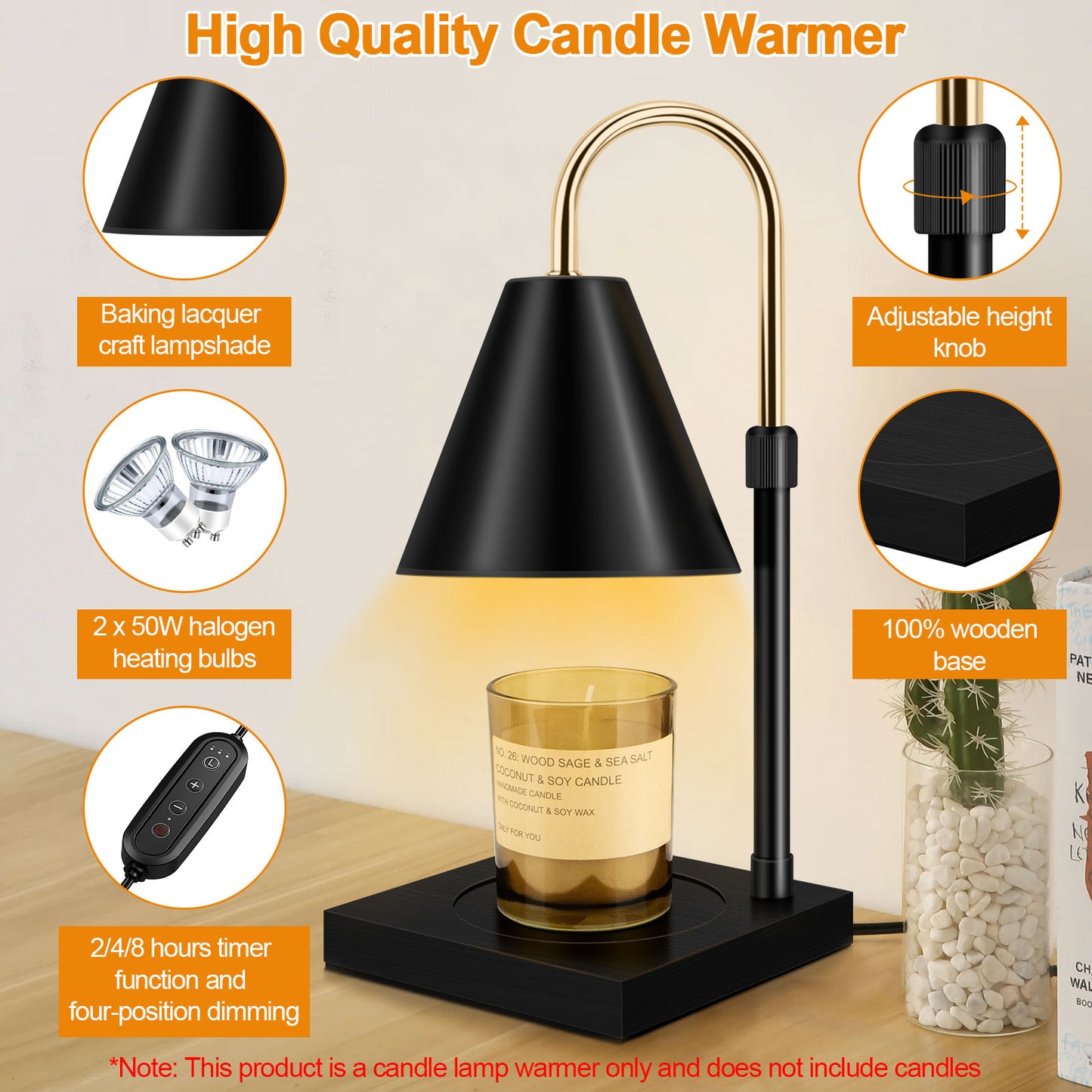 Candle Warmer, With Timer Dimmable And Adjustable Height