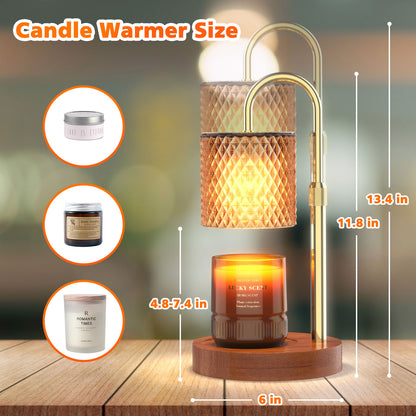 Candle Warmer Lamp, Adjustable Height Electric Candle Warmer With Timer And Dimmer