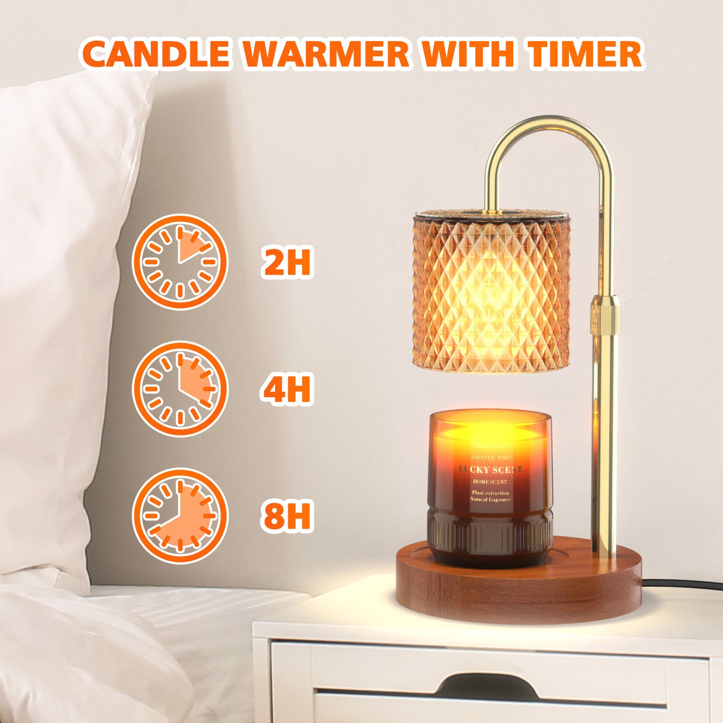 Candle Warmer Lamp, Adjustable Height Electric Candle Warmer With Timer And Dimmer