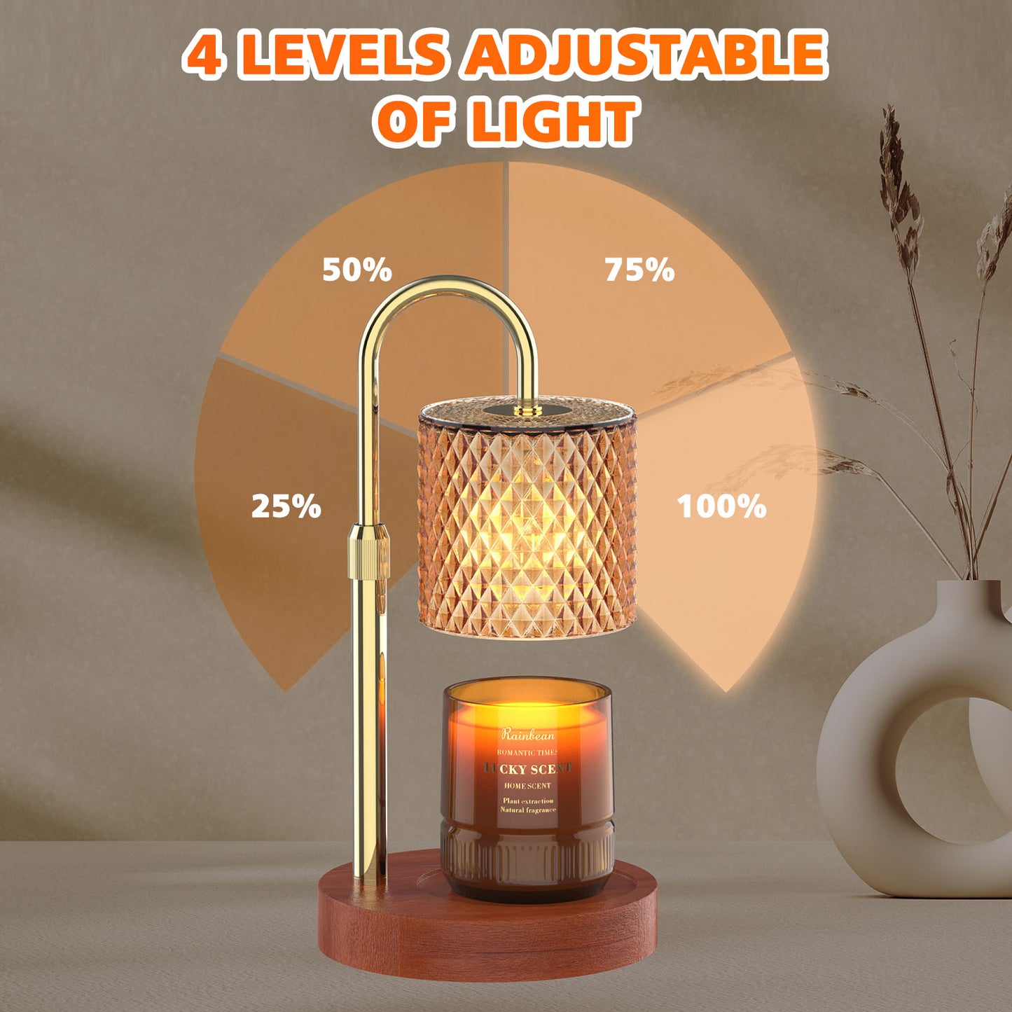 Candle Warmer Lamp, Adjustable Height Electric Candle Warmer With Timer And Dimmer